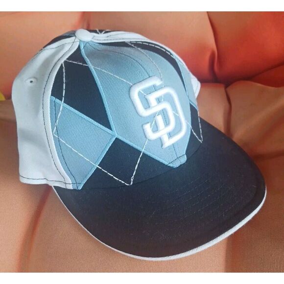 San Diego Padres New Era Size 6 7/8 Fitted Hat/ 59FIFTY/ argyle Blue & white - Picture 2 of 6